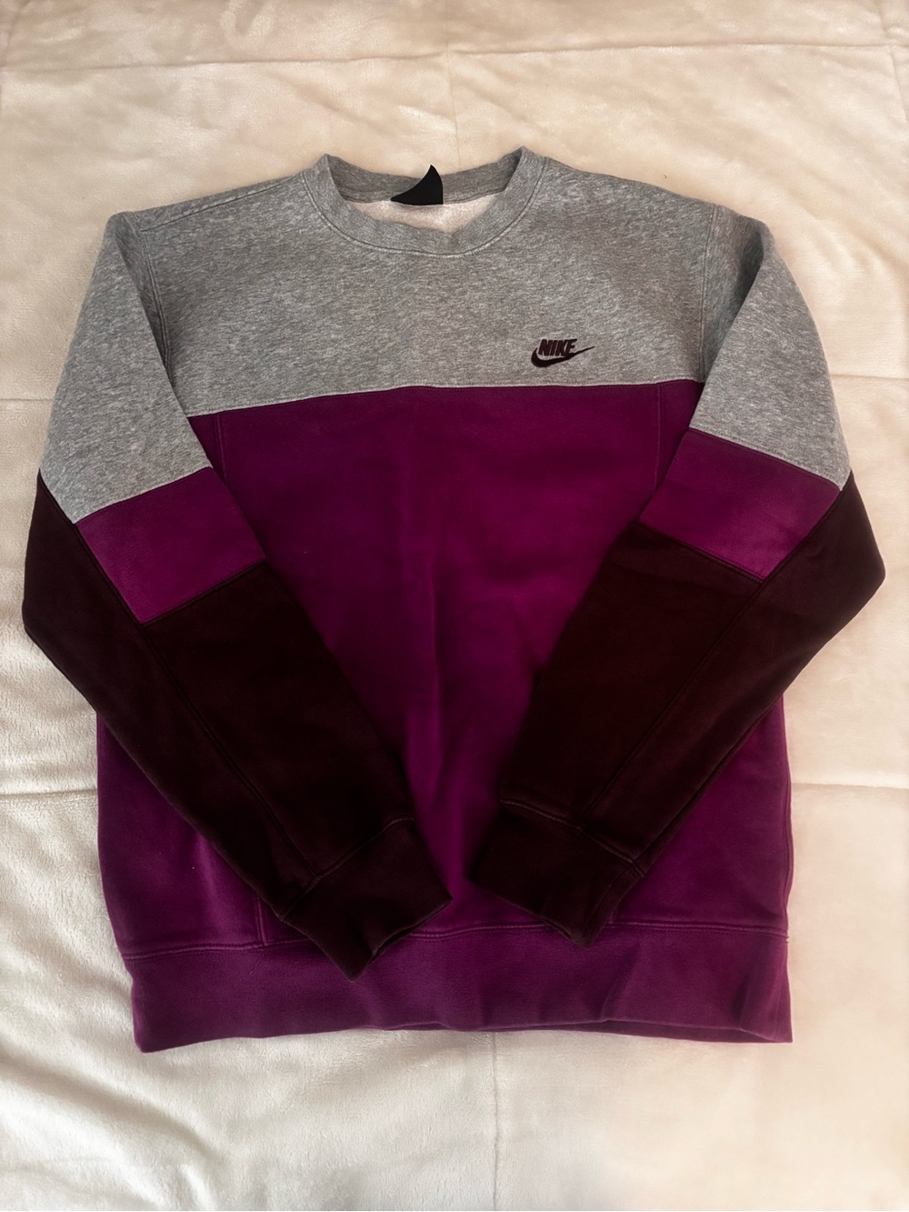 Nike Women’s Gray, Purple & Dark Plum Colorblock Crew Sweatshirt